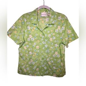 Alfred Dunner Green Floral Casual Shirt